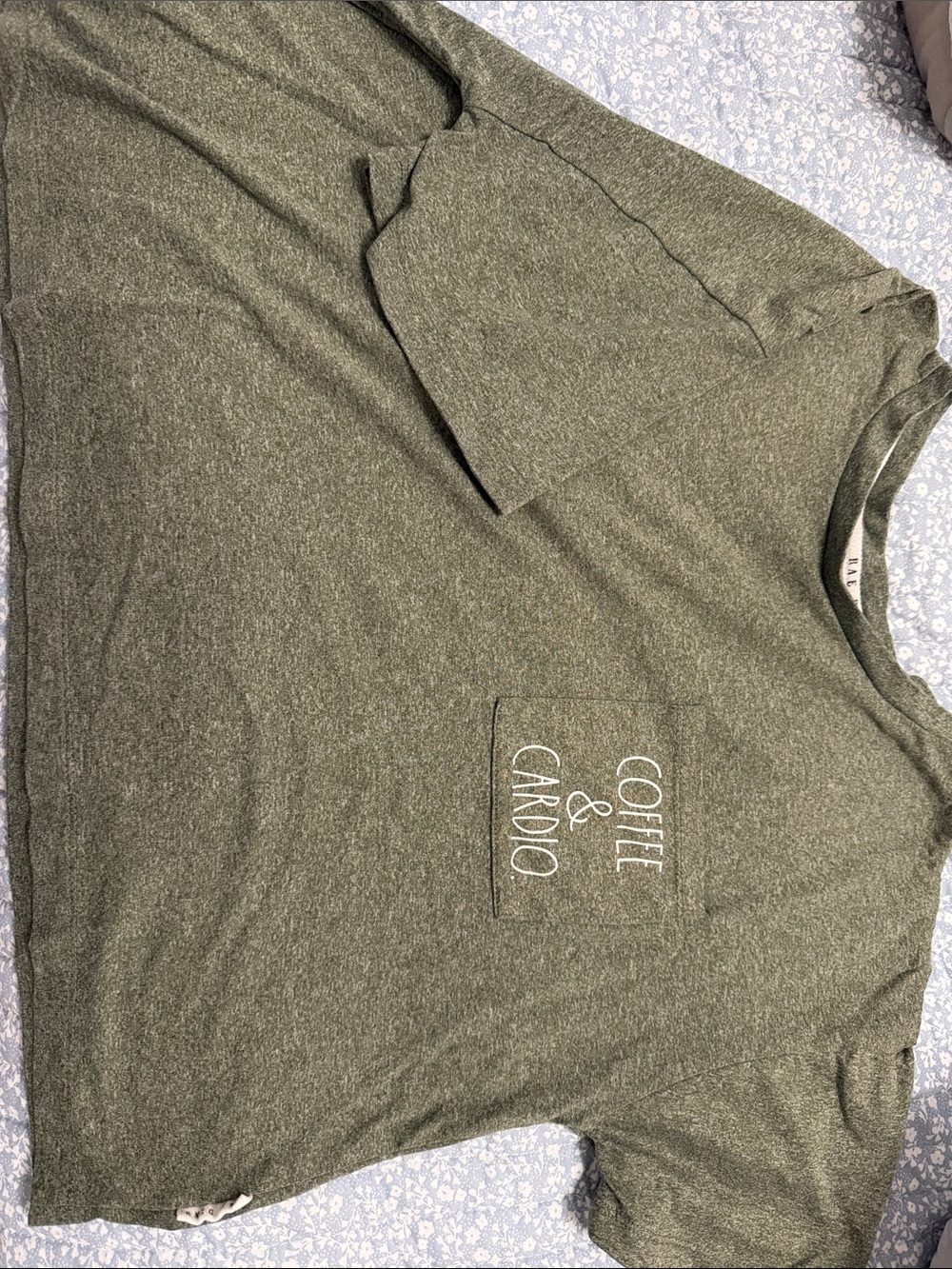 Rae Dunn Olive Green Pocket Crop Top with White Graphic